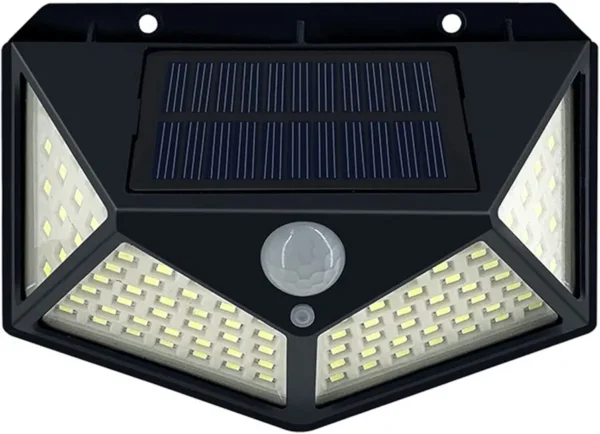 Luz solar de pared con sensor de movimiento, 100 LED, lámpara de pared LED solar impermeable para exteriores, luces de camino de paisaje con energía solar PIR, encendido/apagado automático para vall