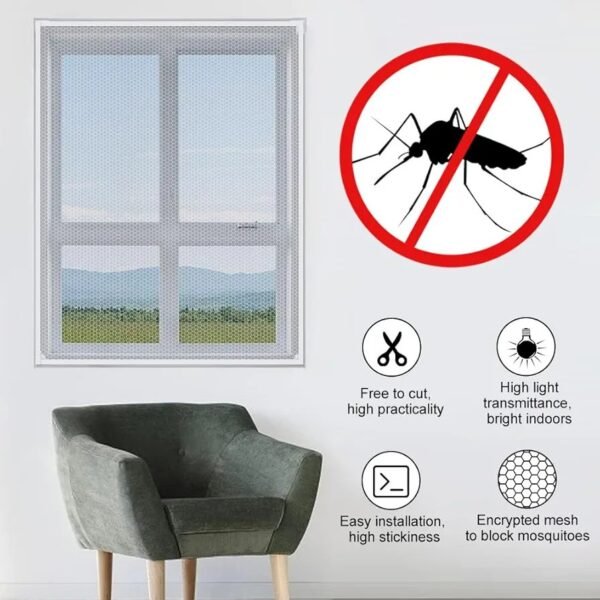 Mosquitera para ventana, con cinta de velcro, se puede cortar, 130 x 150 cm, red antimoscas, para ventana, protección contra insectos, color blanco